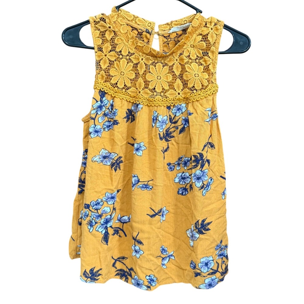 Wallflower Floral Crochet‎ Y2K Tank Top Mustard Yellow Blue Women's Small